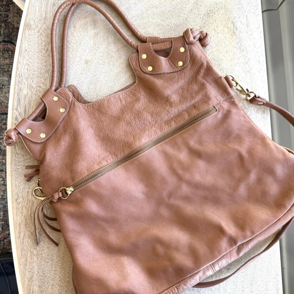 Pietro Alessandro Leather Tote Shoulder Bag Tan Made in New York Boho Statement